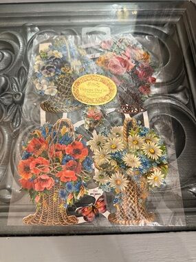 Vintage Victorian Die-Cuts Floral Basket Ephemera Crafting Sheet Multicolor
